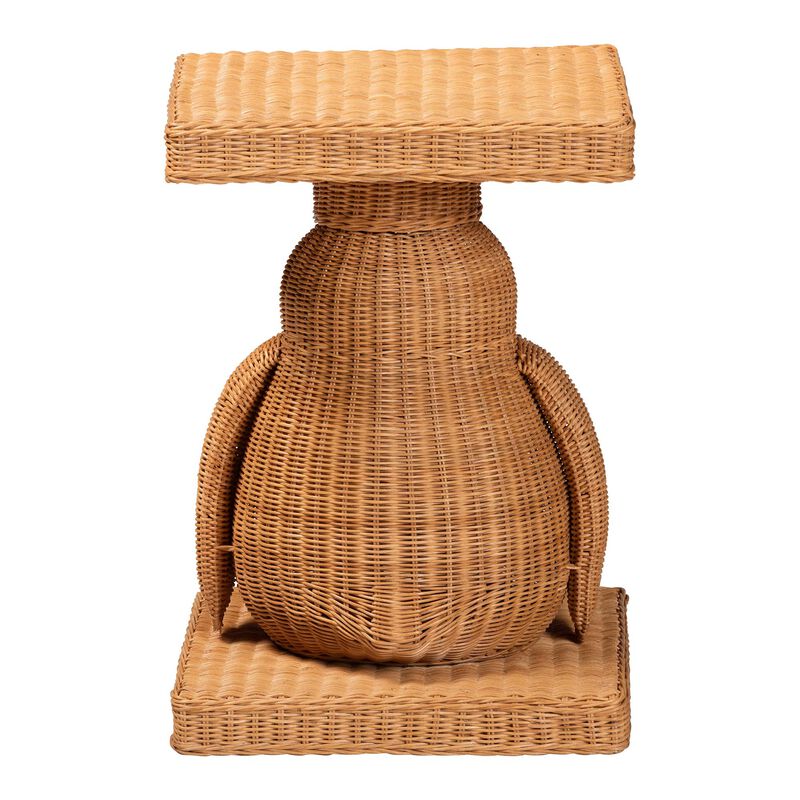 bali & pari Pembroke Penguin End Table - Handwoven Rattan Sculptural Accent Side Table with Platform Base image number 3