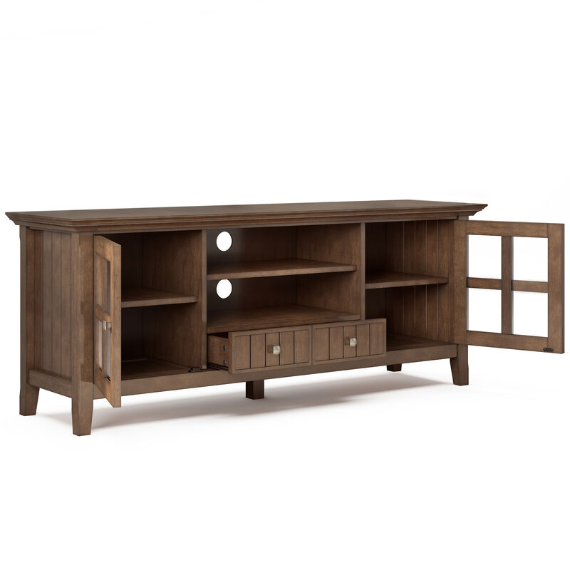 Acadian SOLID WOOD 60 inch Wide Transitional TV Media Stand in Rustic Natural Aged Brown For TVs up to 65 inches