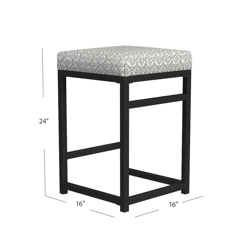 Toko Backless Counter Stool, Floral Gray Polyester, Black Metal image number 4