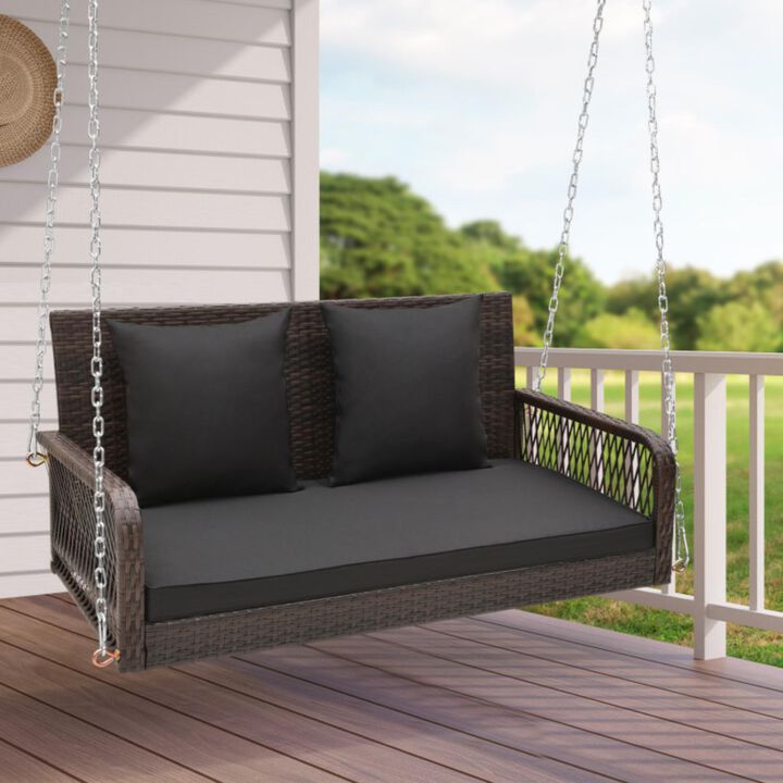 Hivvago 2-Person Outdoor Wicker Porch Swing with Seat and Back Cushions