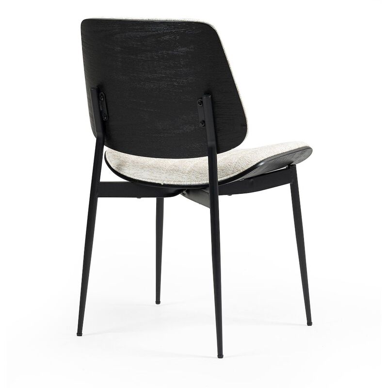 Glamour Home Set of 2  Beige Woven Fabric Dining Chair Black Washed Wood Back