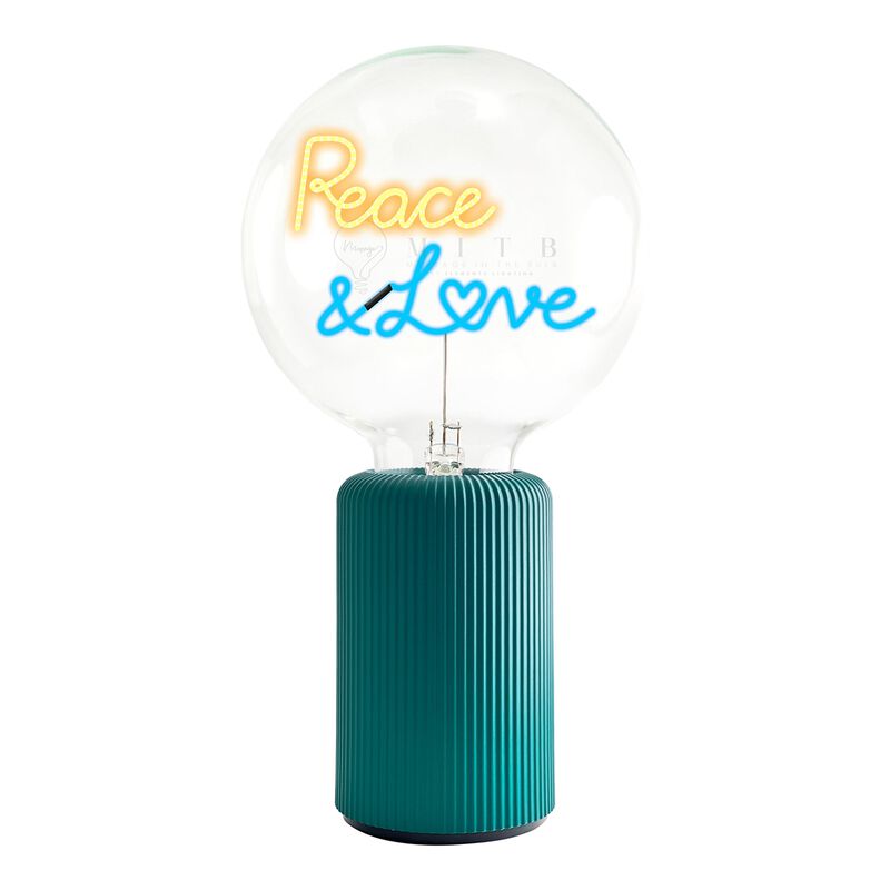 Bulb PEACE AND LOVE Amber/ Blue with Base Table Lamp PORTABLE Pop image number 0