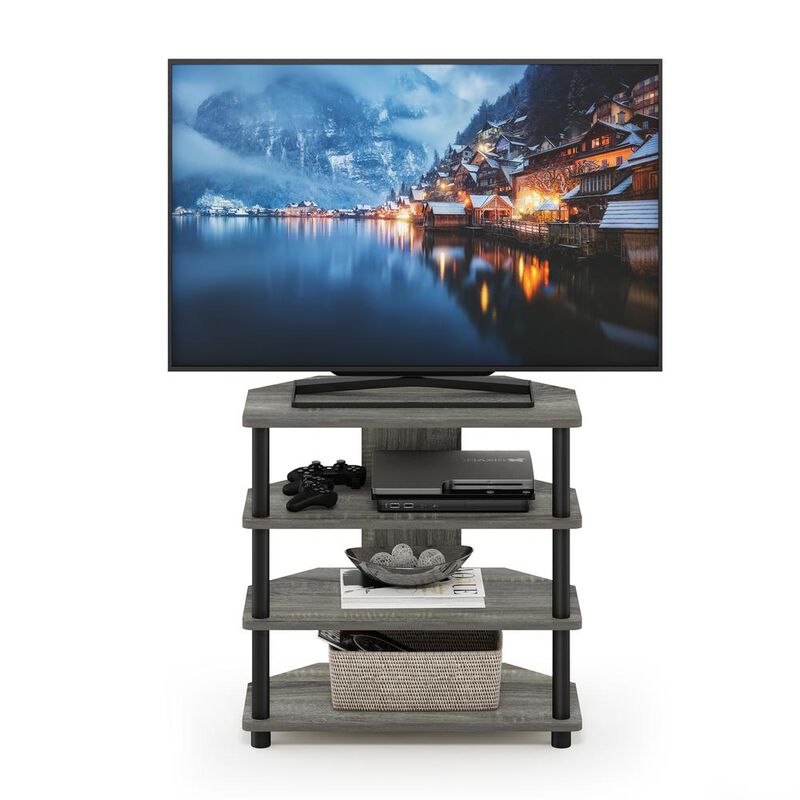 Furinno Turn-N-Tube Easy Assembly 4-Tier Petite TV Stand, French Oak Grey/Black