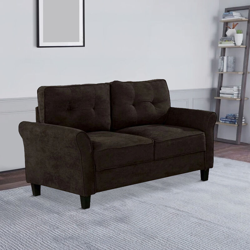 Loveseat with Knit Fabric with Flared Armrests, Brown-Benzara