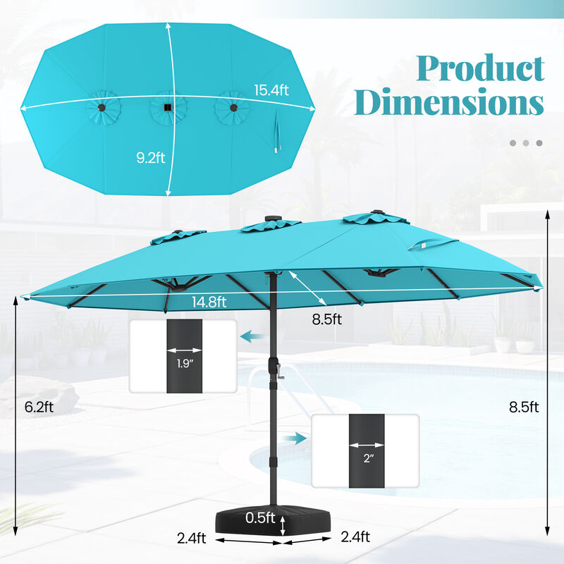 Double-Sided Patio Umbrella with 48 Built-In LED Lights for Outdoor Evening Use