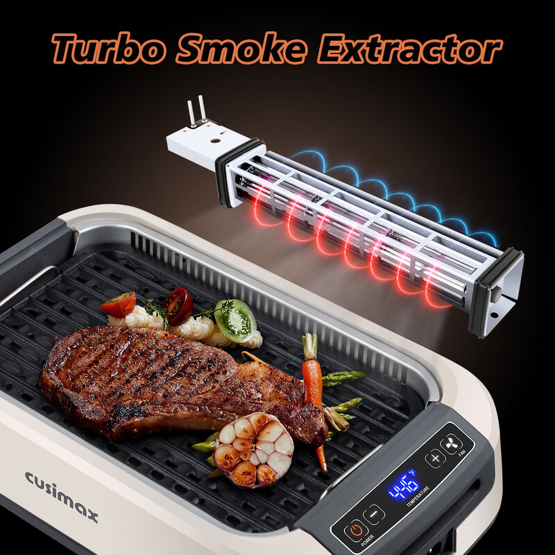 Cusimax 1500W Smokeless Indoor Grill with LED Smart Display & Non-stick Removable Grill Plate, Tempered Glass Lid, Turbo Smoke Extractor image number 5