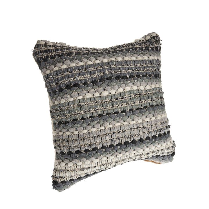 18" Gray and Black Handcrafted Square Throw Pillow