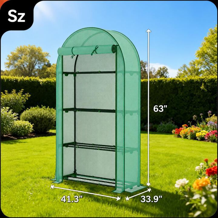 WOW PIONEER Portable Four-Shelf Lean-To Greenhouse With Sturdy Powder-Coated Steel Frame For Growing Plants Flowers And Seedlings