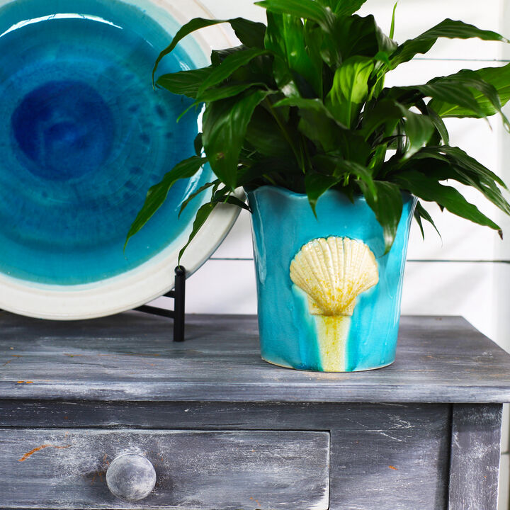 Euro Ceramica Grotto Seashell Scalloped Planter