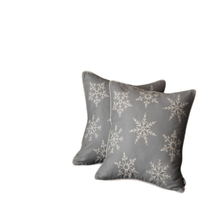 Homezia Set of 2 Gray and White Snowflakes Throw Pillows