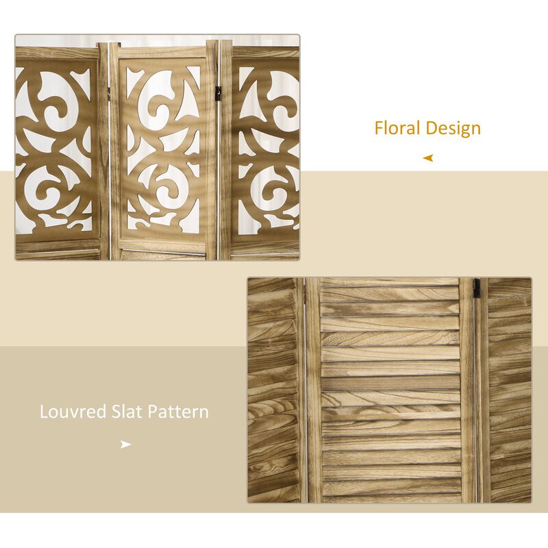 Brown Privacy Screen: 3-Panel Wooden Folding Divider for Home Office