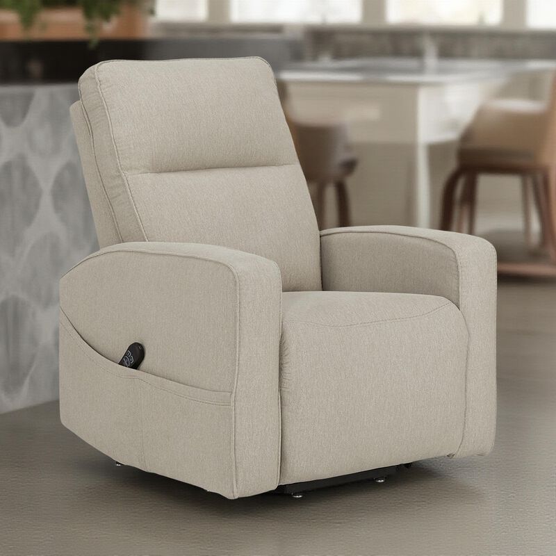 Lawson Power Lift Recliner Chair, Smoke Polyester, Foam Cushioned - Benzara