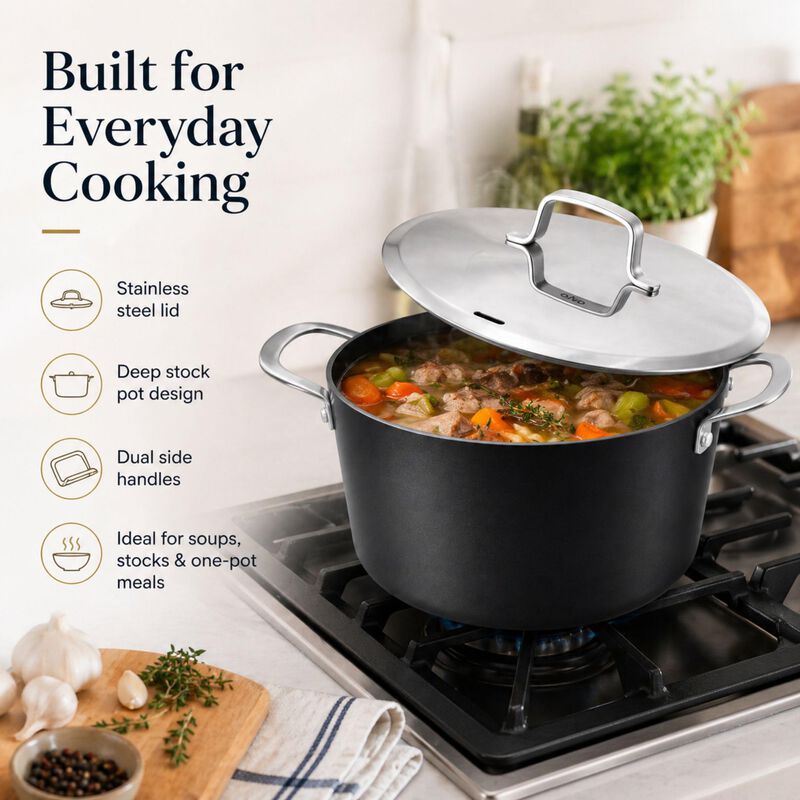 Alva Maestro Nonstick Ceramic Stock Pot with Lid 4.5Qt. - Easy to Clean, Oven Safe and Made without PFAS, PFOA & PTFE - Induction and All Stovetop Compatible with Even Heat Distribution image number 2