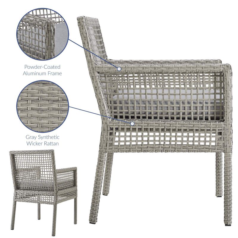Modway Aura Wicker Rattan Outdoor Patio Dining Arm Chair with Cushion in Gray Gray