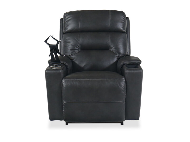 Neo Charcoal Leather Power Rocking Recliner  with  Headrest & Lumbar