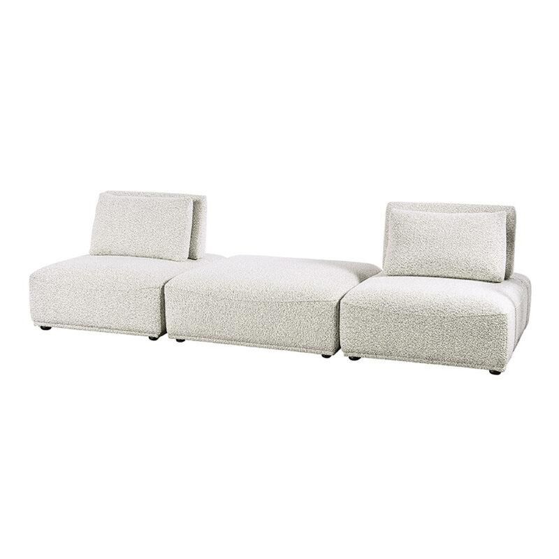 Stavan 2 Seat Modular Sofa, Square Ottoman Gray Boucle Adjustable Back