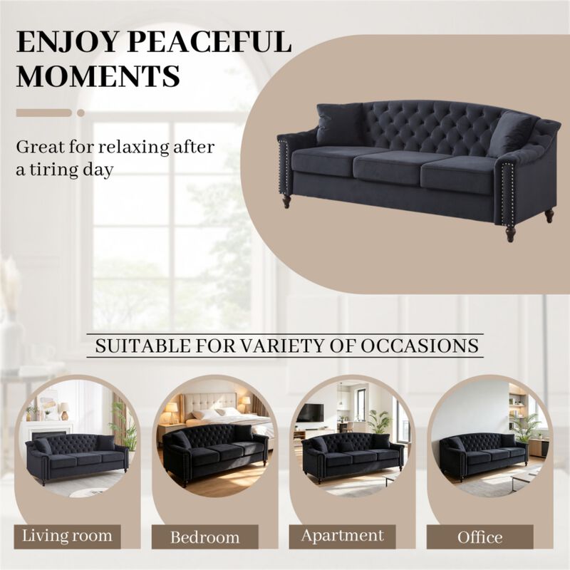 Snump 82" Velvet Chesterfield Sofa image number 4