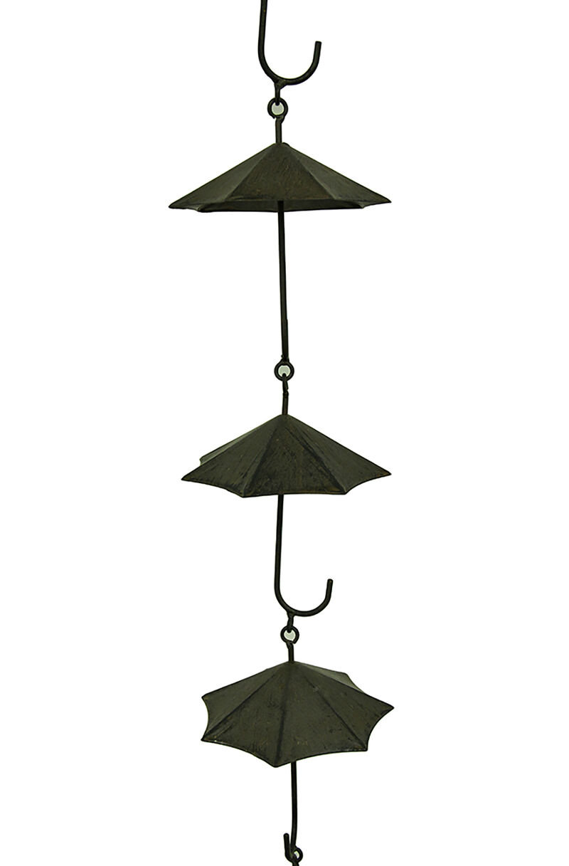 Metal Umbrella Rain Chain Dark Brown 61in Outdoor Gutter Downspout Decor image number 1