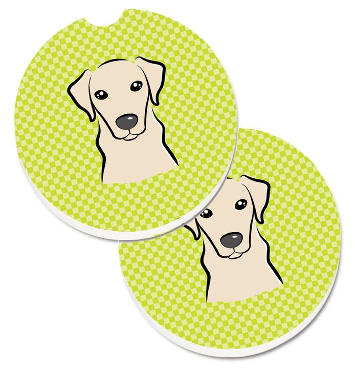 Caroline's Treasures Checkerboard Lime green Yellow Labrador Set of 2 Cup Holder Car Coasters BB1284CARC, 2.56, Multicolor