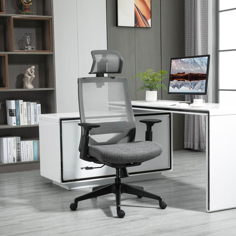 High-Back Office Computer Desk Seat w/ Lumbar Support & Adjustable Height, Grey