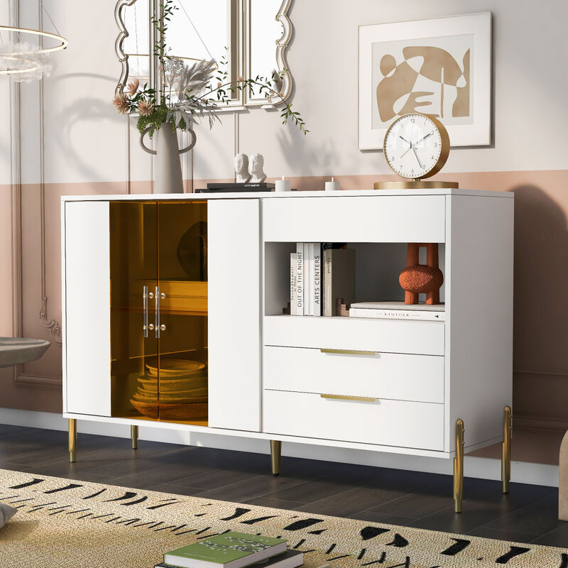 Storage Cabinets with Acrylic Doors, Light Luxury Modern Storage Cabinets with Adjustable Shelves, Accent Cabinet Buffet Cabinet for Living Room, Entryway Description