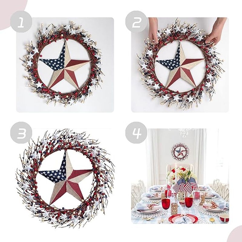 Burlap Flag Star Wreath, Front Door & Wall Decor image number 3