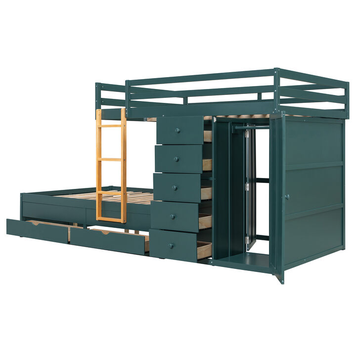 Merax Full Size Bunk Bed with Drawers & Mini Wardrobe