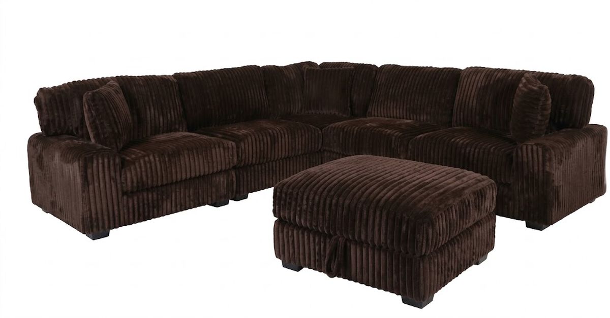Nightfall 5‑Piece Brown Sectional and Ottoman