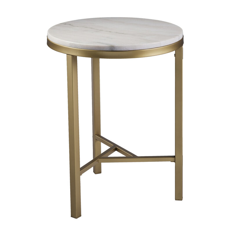 Hivvago 24 Inch  Champagne Genuine Marble Look And Iron Rectangular End Table