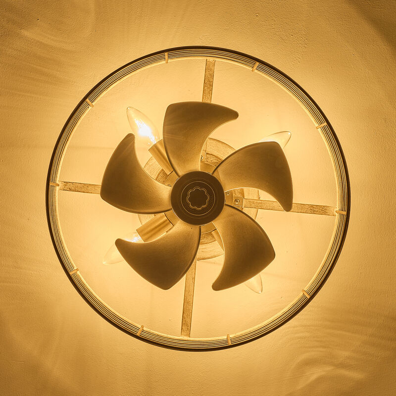 17.7" Modern Distressed Wood Metal Reversible 6-Speed Ceiling Fan with Light and Remote image number 6