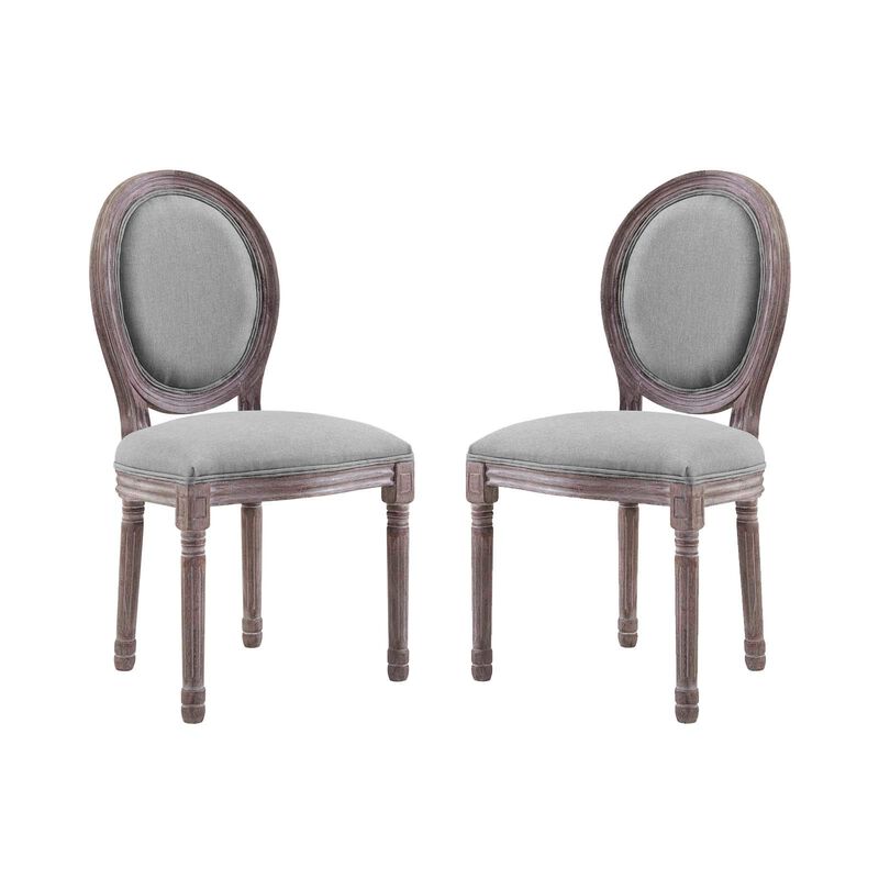 Modway Emanate French Vintage Upholstered Fabric Two Dining Side Chairs in Light Gray