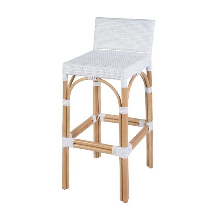 Butler Specialty Serienna 30 in. Seat Height Rectangular Rattan Low Back Bar Stool White and Gray