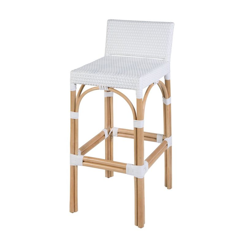 Butler Specialty Serienna 30 in. Seat Height Rectangular Rattan Low Back Bar Stool White and Gray image number 0