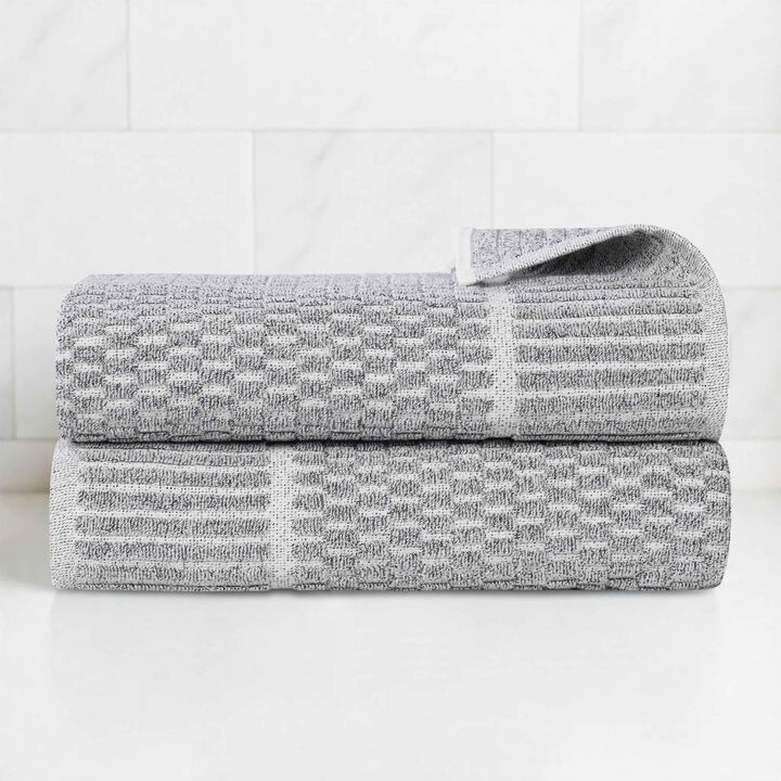 2-Piece Cotton Blend Bath Towel Set with Checkered Texture, Quick Dry