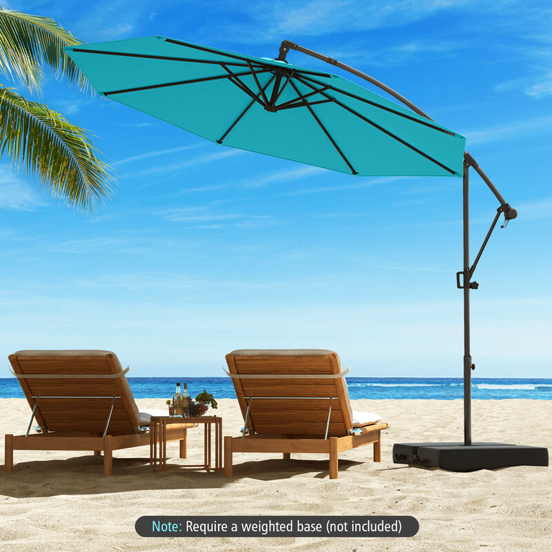 Offset Hanging Patio Umbrella with Base – Infinite Tilt Cantilever Design