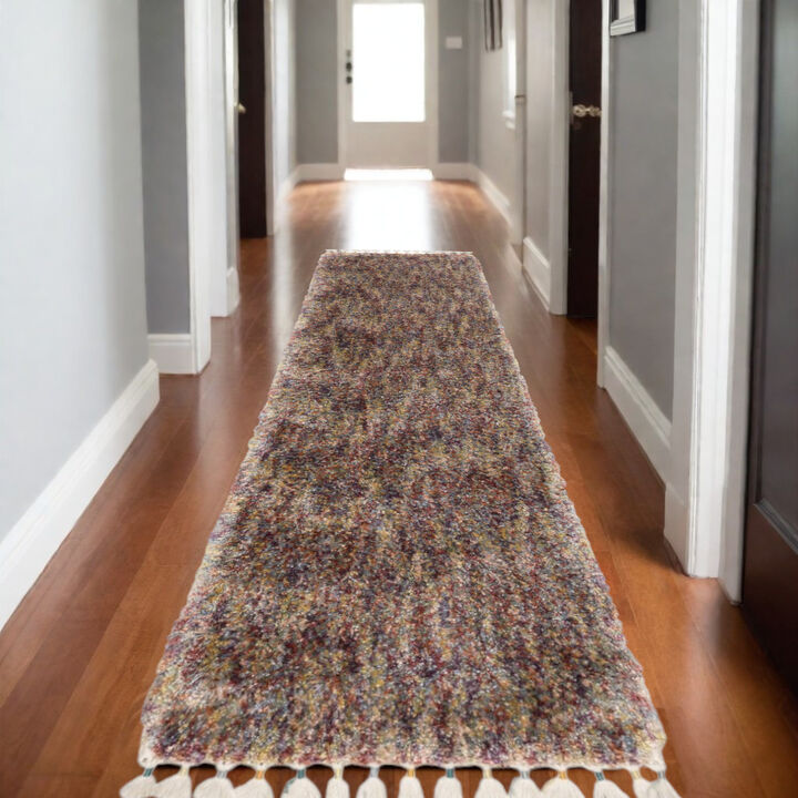 HomeRoots Abstract Shag Runner Rug With Fringe
