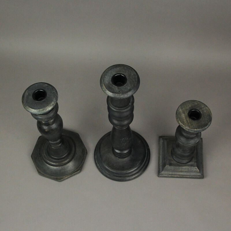 Set of 3 Charcoal Wooden Candle Holder Tapers Candlestick Centerpiece Home Decor image number 2