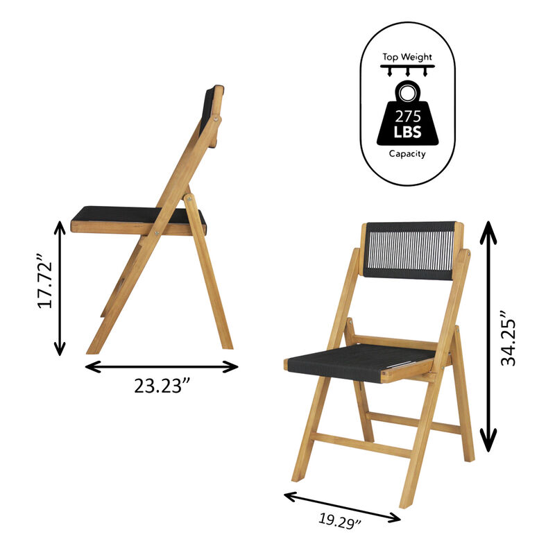 Olivier Coastal Modern Wood Roped Folding Chair with Adjustable Back, Black/Natural (Set of 2)