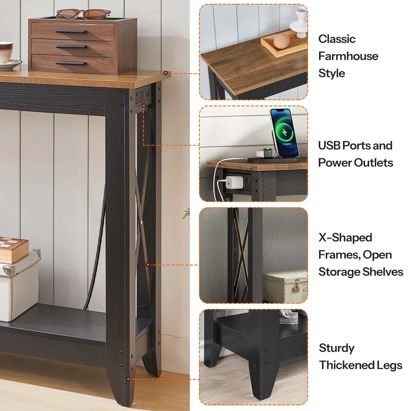 Modern Console Table with Power Station, USB Ports for Entryway Use-Brown image number 5