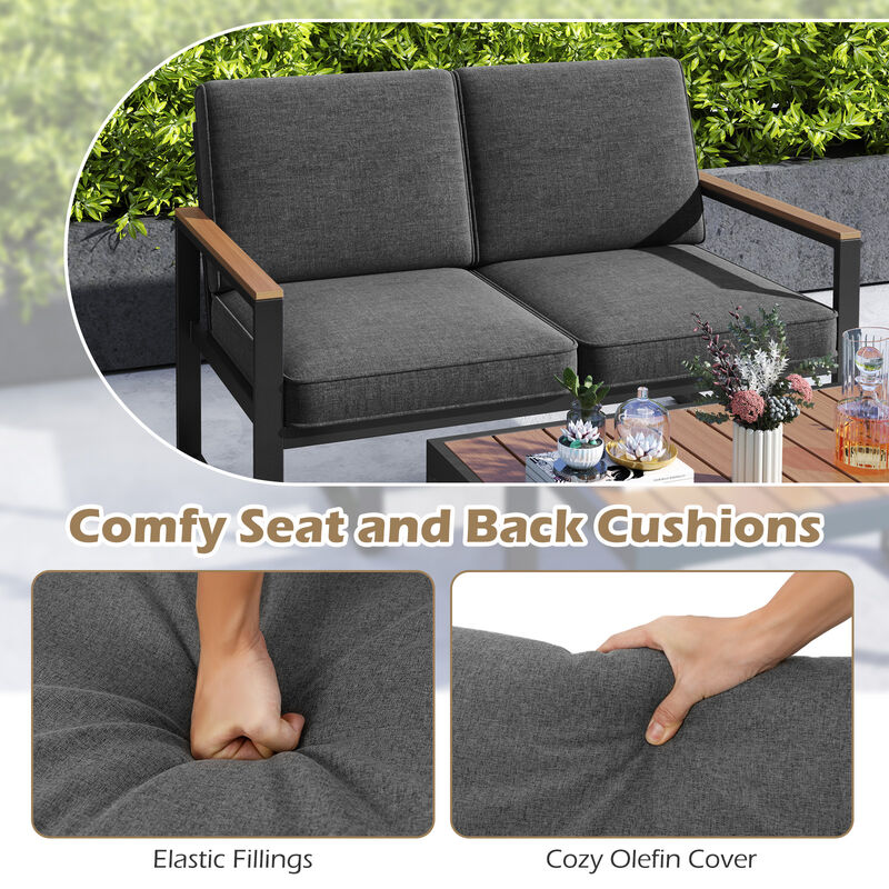 2-Piece Outdoor Aluminum Patio Set with Wood-Plastic Armrests and Table - Grey image number 4