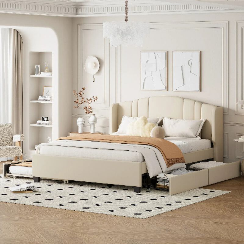 Dolf Queen Linen Upholstered Platform Bed Frame image number 6