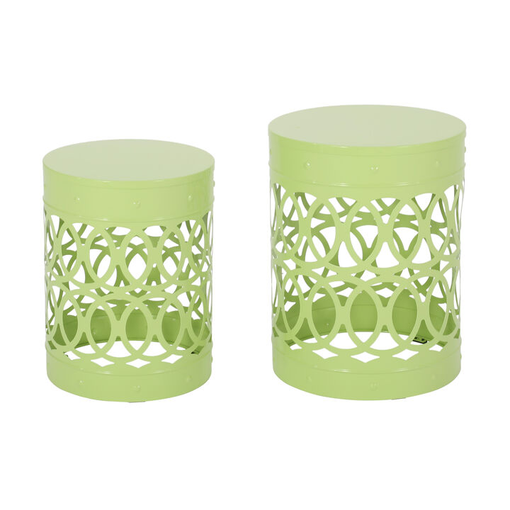 Merax Set of 2 Nesting Cylindrical Side Tables with Iron Cutout Frame