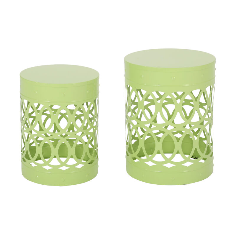 Merax Set of 2 Nesting Cylindrical Side Tables with Iron Cutout Frame image number 0