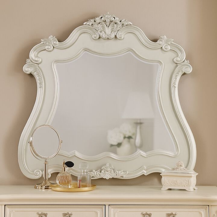 Bowe Dresser Mirror, 47x51, Wood Scalloped Edges and Beveled Glass