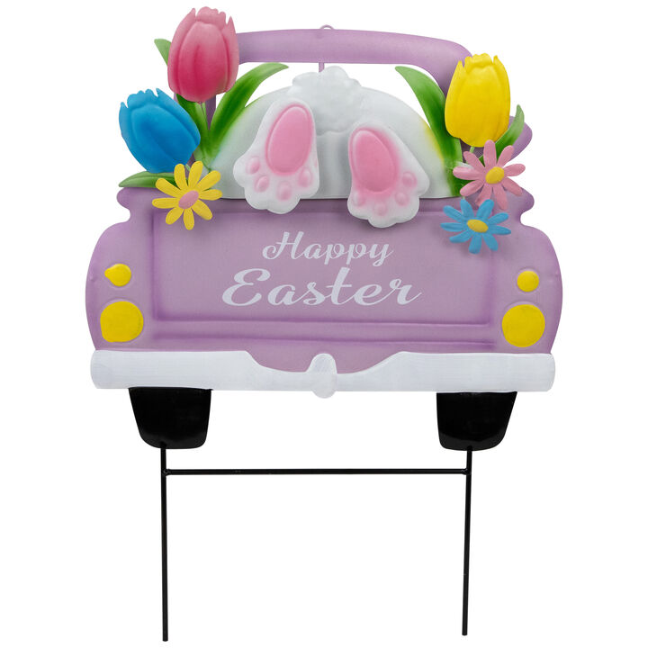 Back Seat Bunny Happy Easter Outdoor Garden Stake - 14" - Purple
