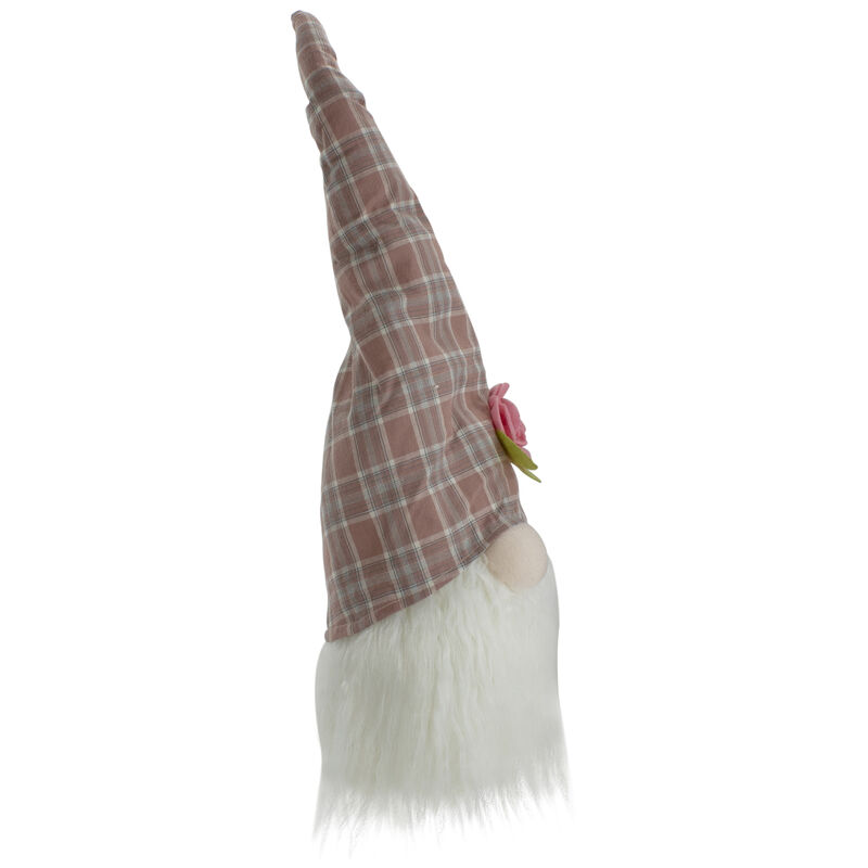 20" Pink and White Plaid Spring Gnome Head Table Top Decor