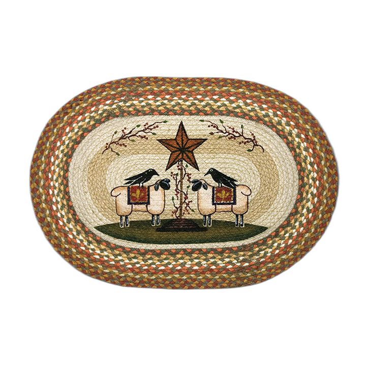 Earth Rugs Op-300 Sheep & Barn Star Oval Patch 20 X 30