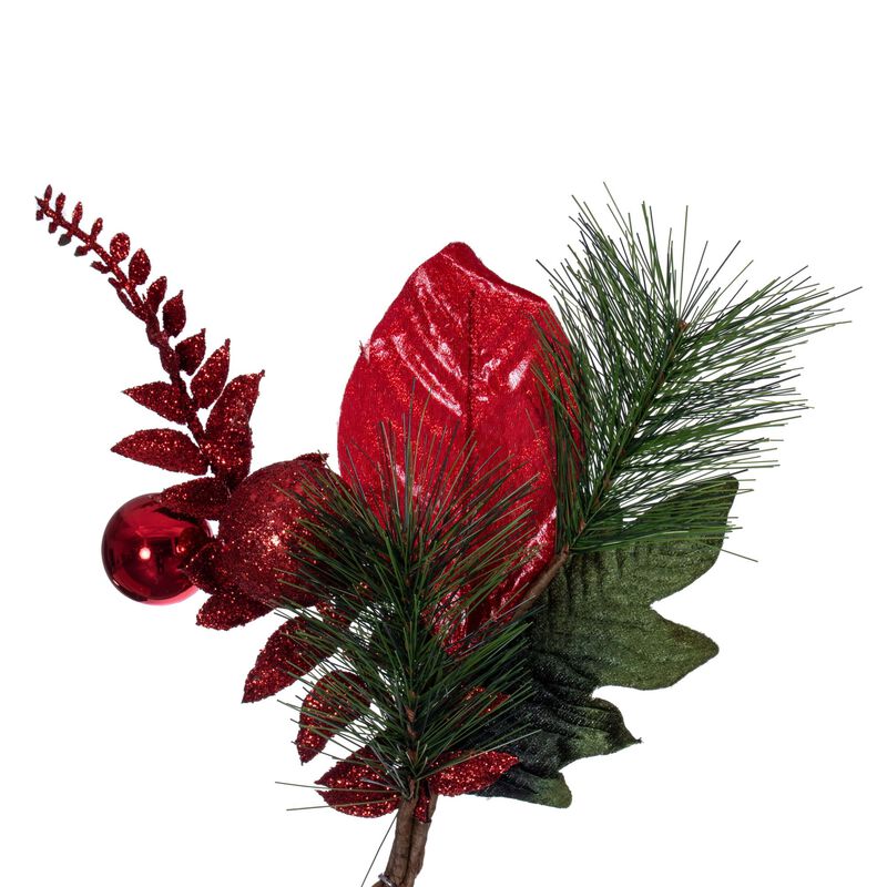 Vickerman 72" Merry Red Poinsettia, Ball, and Fern Decorated Garland. image number 1