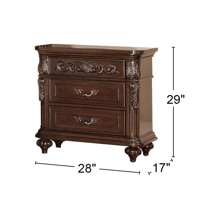 Simple Relax Render Wooden 3-Drawer Dark Cherry Nightstand