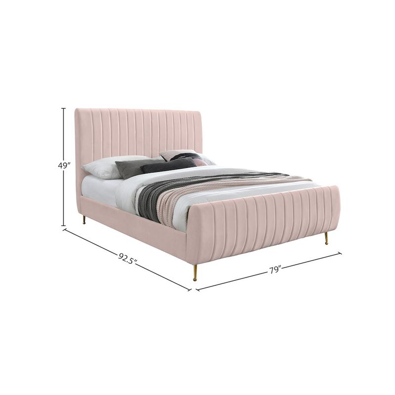 Meridian Furniture Zara Pink Velvet King Bed